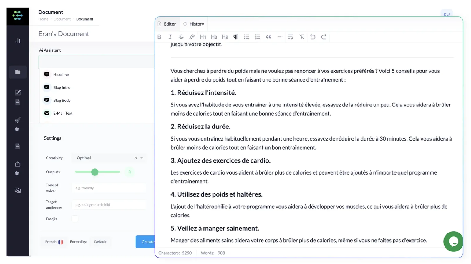creaitor acces a vie generer du texte automatiquement
