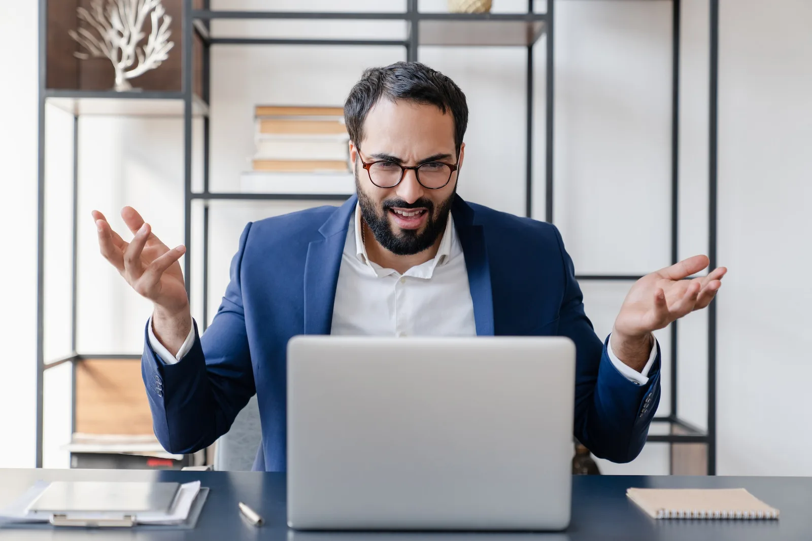 Angry disappointed confused businessman dealing with job problems, failure